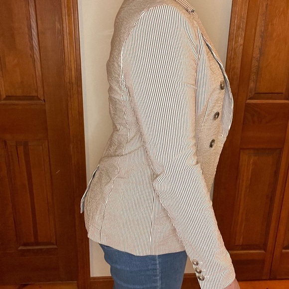 Maison d’ Amelie Paris Seersucker M Blazer Beige Jacket Nautical Preppy Academia - Picture 4 of 9